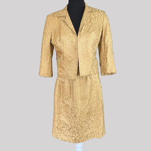 Vintage Royal Lynne Gold Brocade Silk Skirt Suit Size 8
